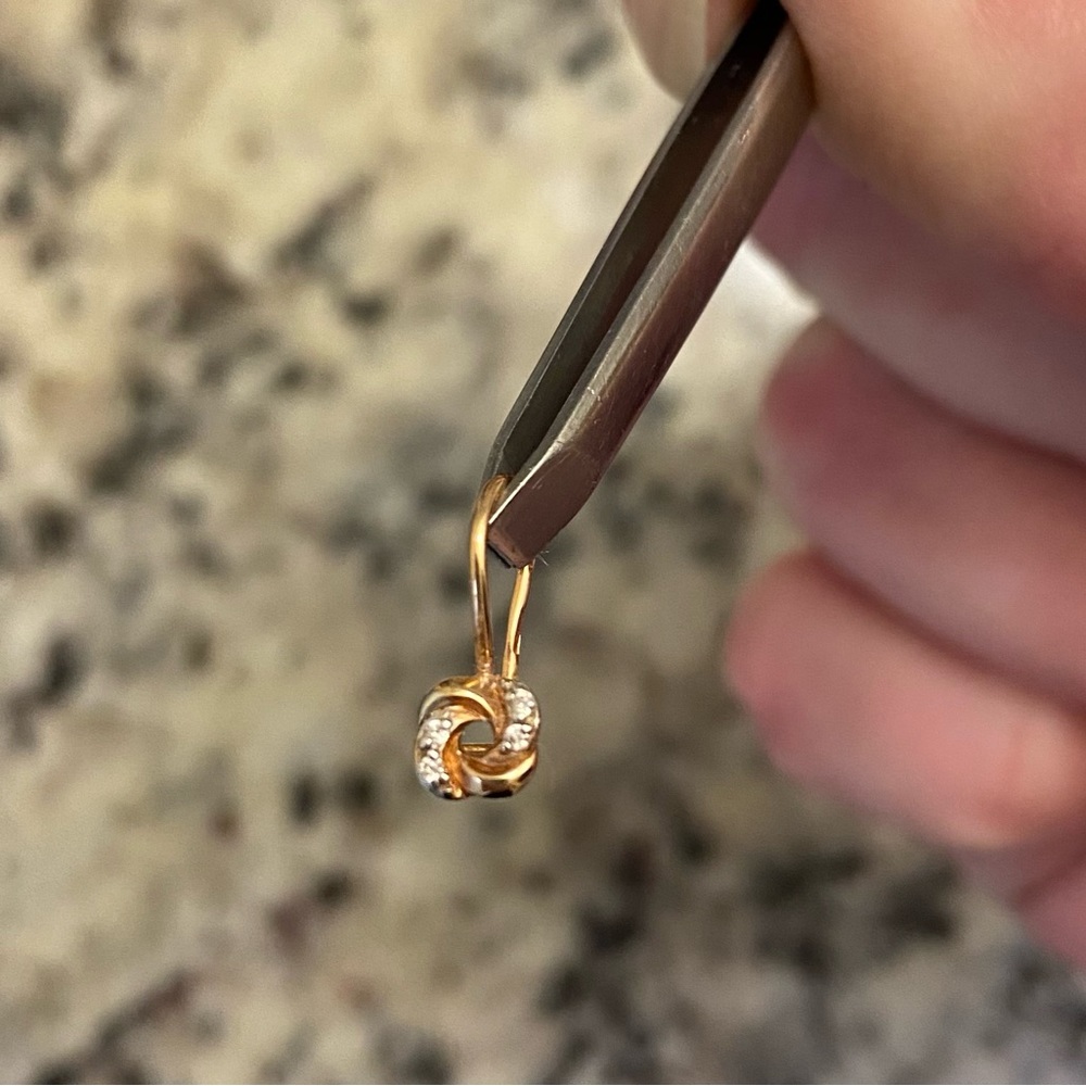 Tiny 14 k solid rose gold earrings for baby girls. - Picture 3 of 9
